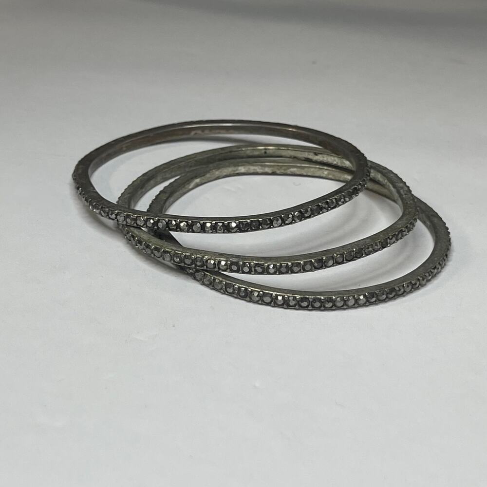 bracelets set of three costume jewelry burnished silver tone gray rhinestone - Picture 5 of 12
